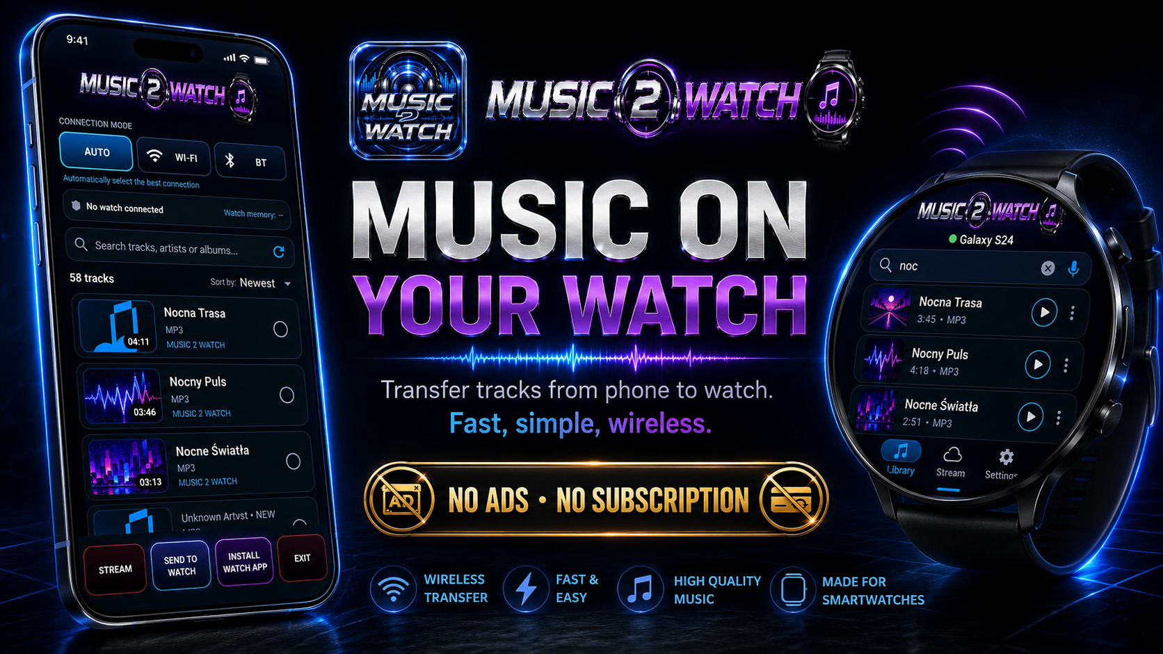 MUSIC 2 WATCH Android to Wear OS music app screenshot 1